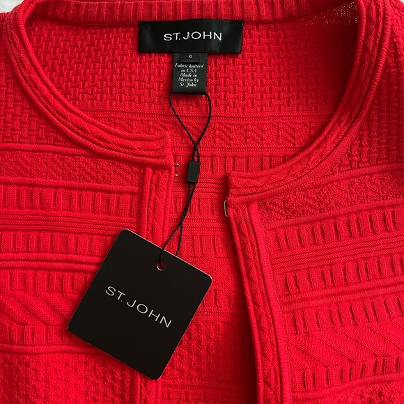 NWT St. John Granita Red Jacquard Knit Hook Blazer Jacket Cardigan 0 $995 - Picture 4 of 5